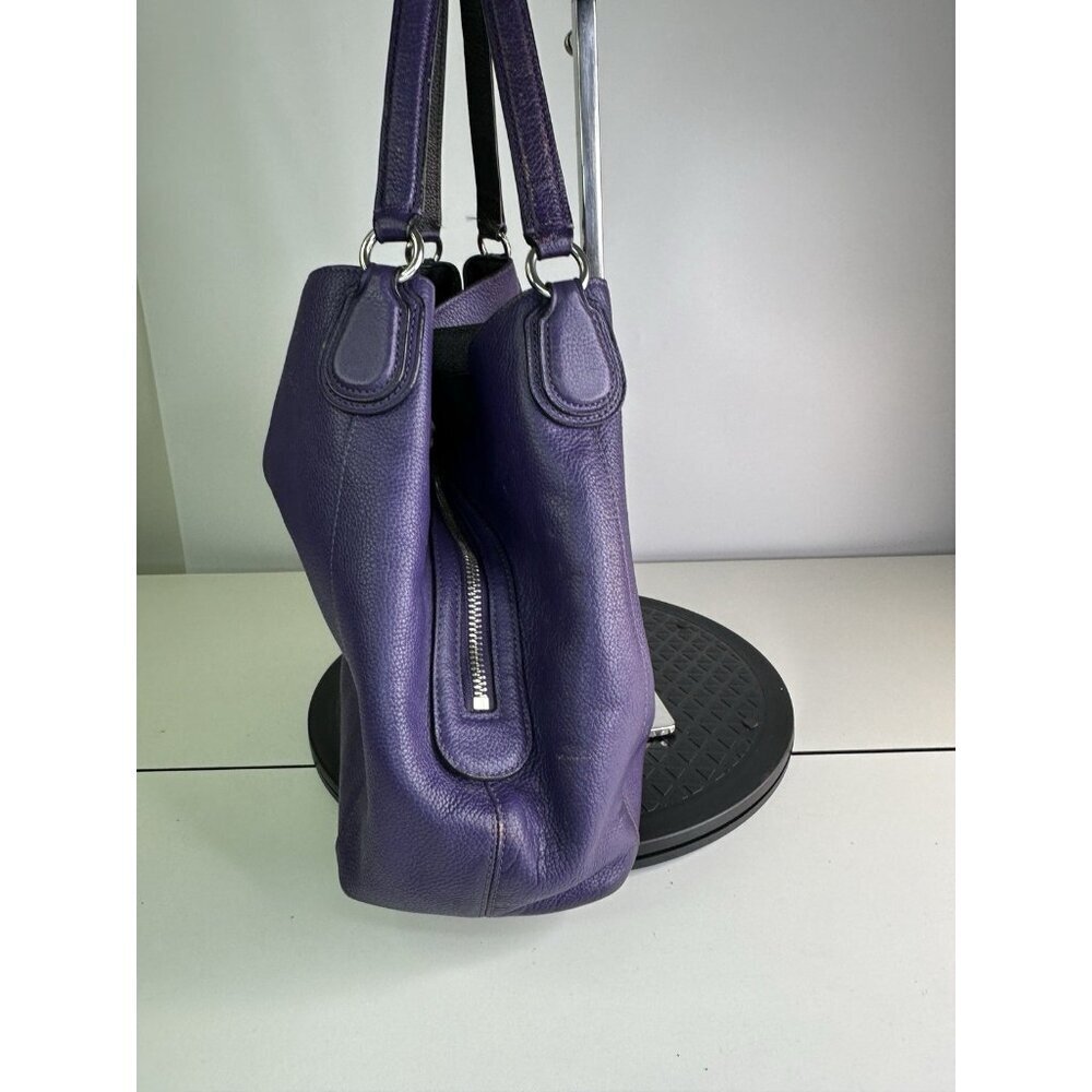 Vtg Coach Turnlock Edie Dark Purple Pebble Leather Shoulder Bag - Picture 7 of 16